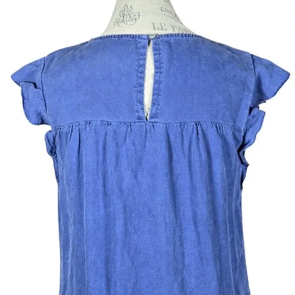 Artisan NY Blue Linen Dress S Summer Flutter Sleeve Mini Dress with Pockets - Picture 9 of 12